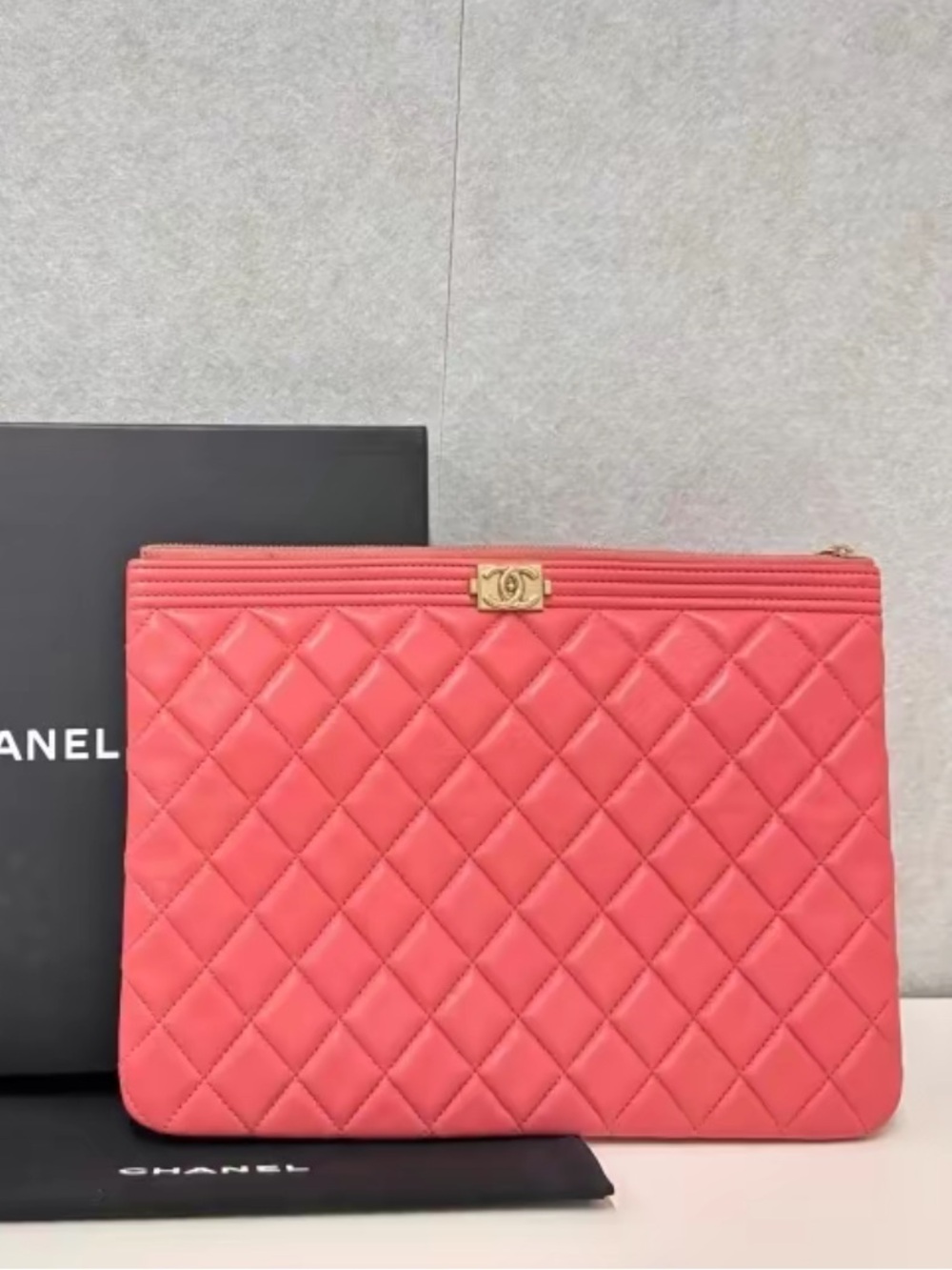 Rare Chanel 2018 Boy O-Case - Peachy Pink Lambskin with Entrupy COA